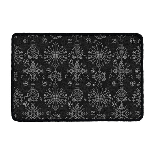 Black And White Wiccan Mystic Print Kitchen Mat