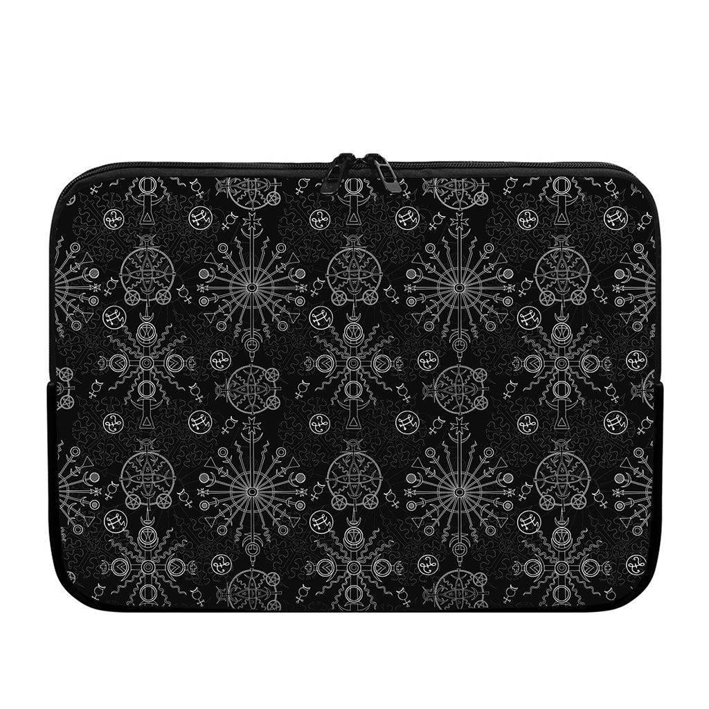 Black And White Wiccan Mystic Print Laptop Sleeve