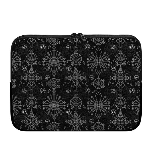 Black And White Wiccan Mystic Print Laptop Sleeve