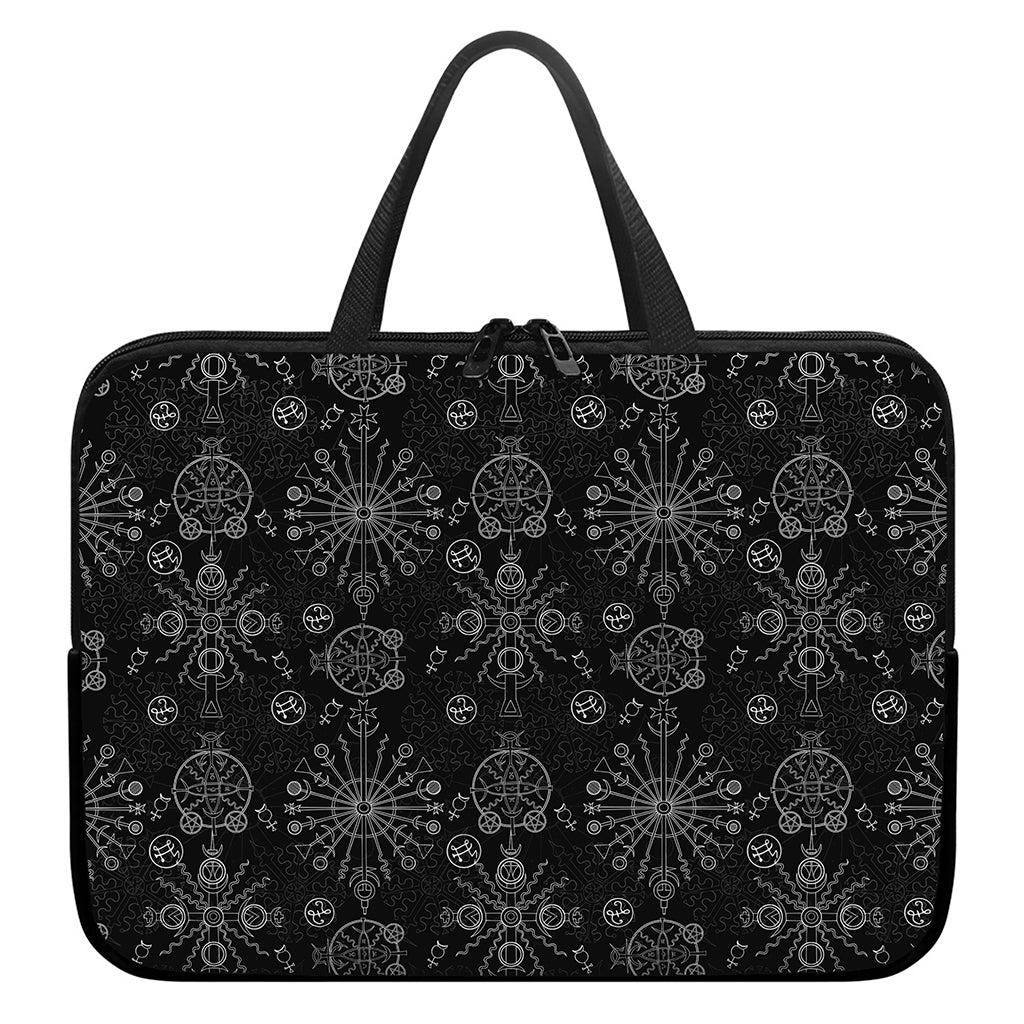 Black And White Wiccan Mystic Print Laptop Sleeve With Handle