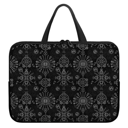Black And White Wiccan Mystic Print Laptop Sleeve With Handle