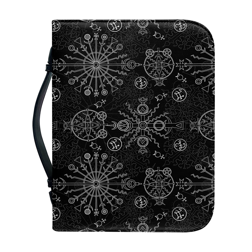 Black And White Wiccan Mystic Print Leather Bible Cover