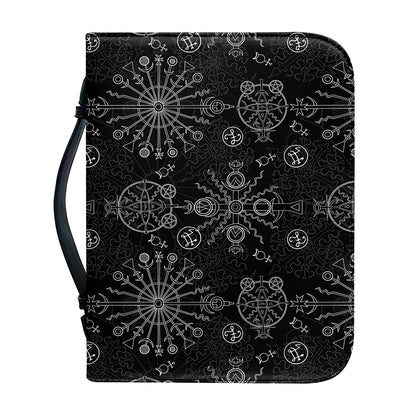 Black And White Wiccan Mystic Print Leather Bible Cover