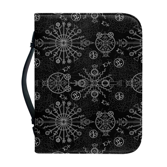 Black And White Wiccan Mystic Print Leather Bible Cover