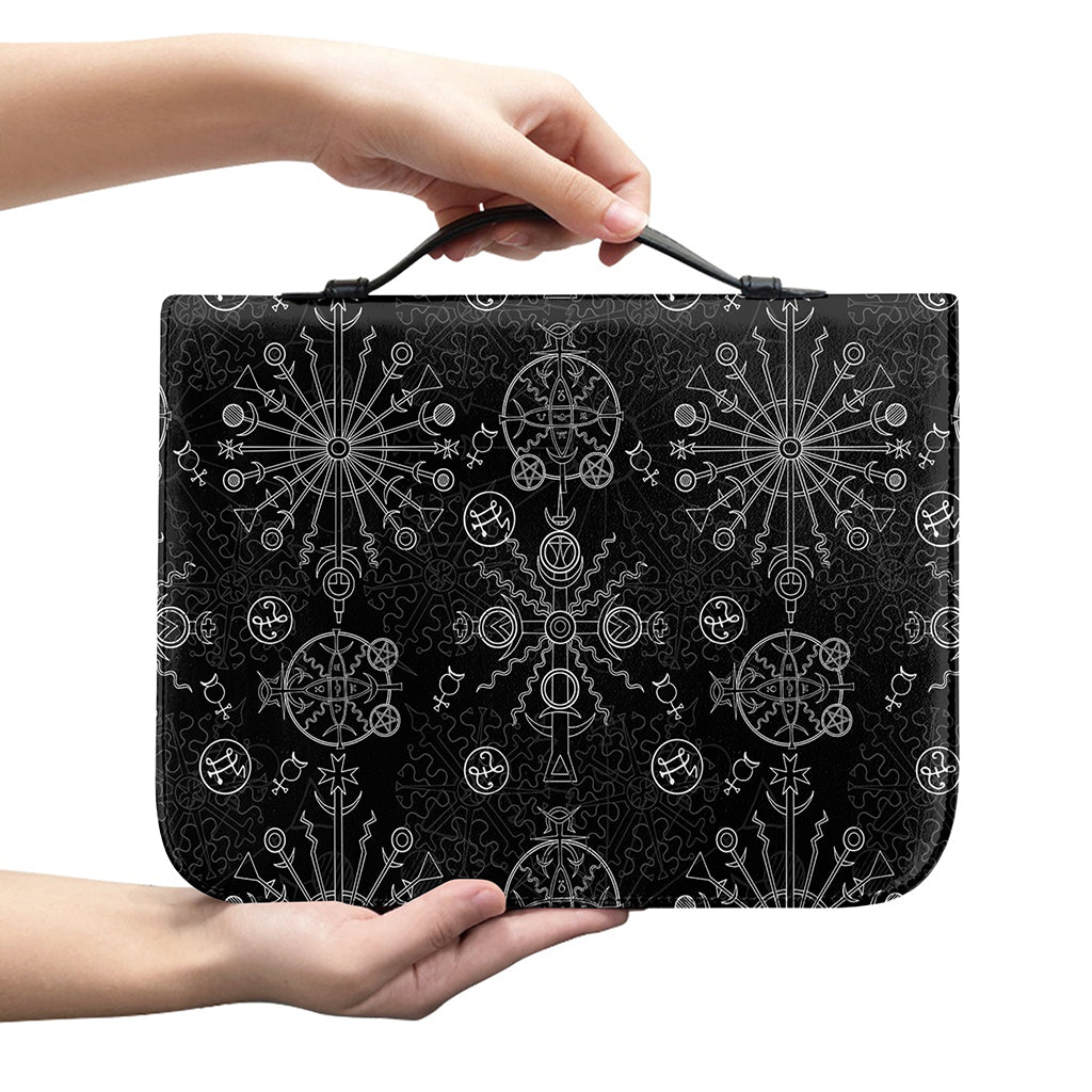 Black And White Wiccan Mystic Print Leather Bible Cover
