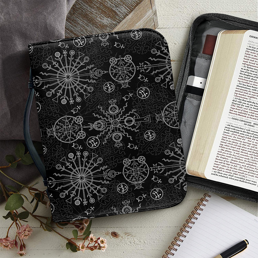 Black And White Wiccan Mystic Print Leather Bible Cover