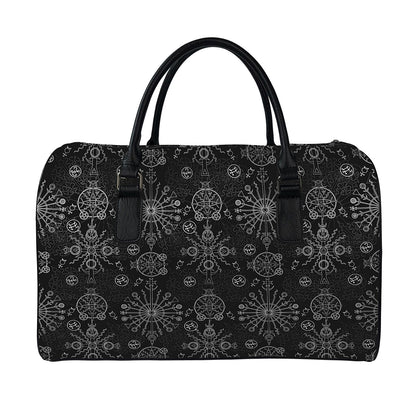 Black And White Wiccan Mystic Print Leather Duffle Bag
