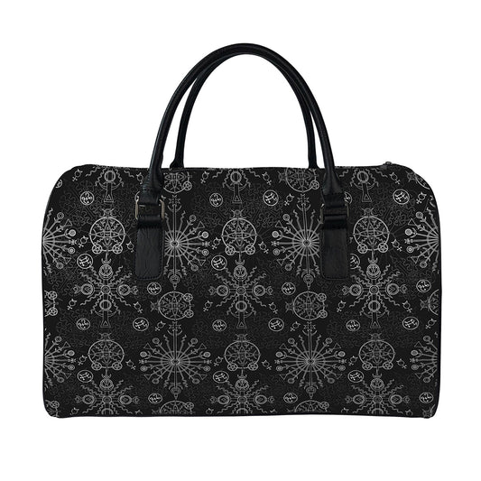 Black And White Wiccan Mystic Print Leather Duffle Bag