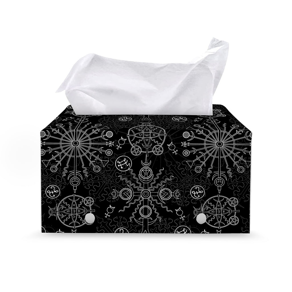 Black And White Wiccan Mystic Print Leather Tissue Box Cover