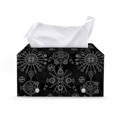 Black And White Wiccan Mystic Print Leather Tissue Box Cover