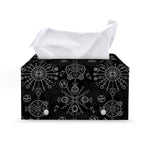 Black And White Wiccan Mystic Print Leather Tissue Box Cover