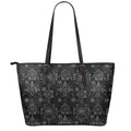 Black And White Wiccan Mystic Print Leather Tote Bag With Zipper