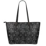 Black And White Wiccan Mystic Print Leather Tote Bag
