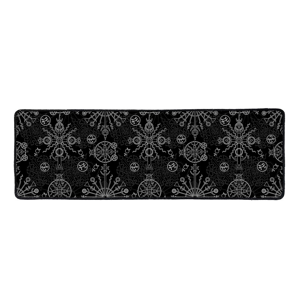 Black And White Wiccan Mystic Print Long Kitchen Mat
