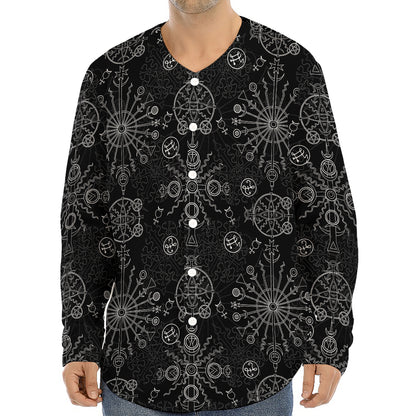 Black And White Wiccan Mystic Print Long Sleeve Baseball Jersey