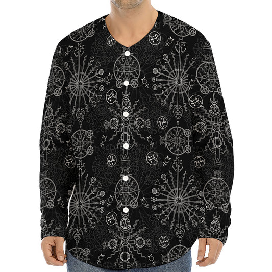 Black And White Wiccan Mystic Print Long Sleeve Baseball Jersey