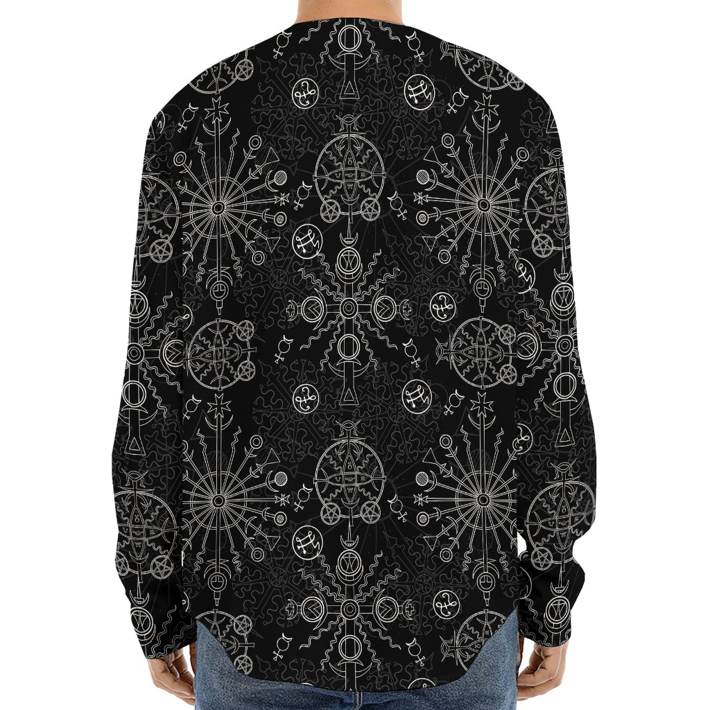Black And White Wiccan Mystic Print Long Sleeve Baseball Jersey