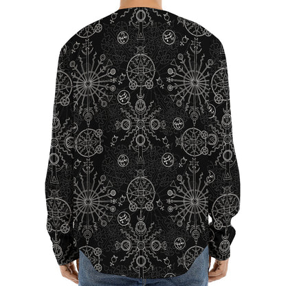Black And White Wiccan Mystic Print Long Sleeve Baseball Jersey