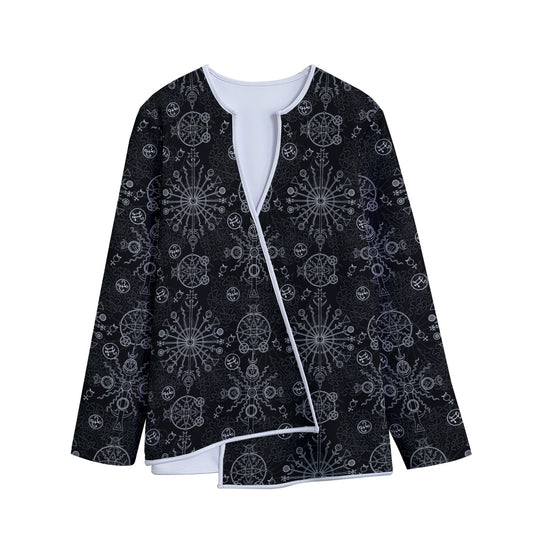 Black And White Wiccan Mystic Print Long Sleeve Short Coat