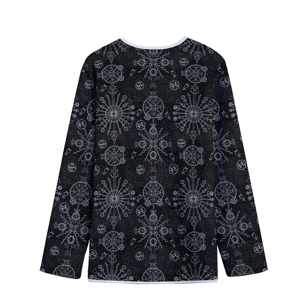 Black And White Wiccan Mystic Print Long Sleeve Short Coat