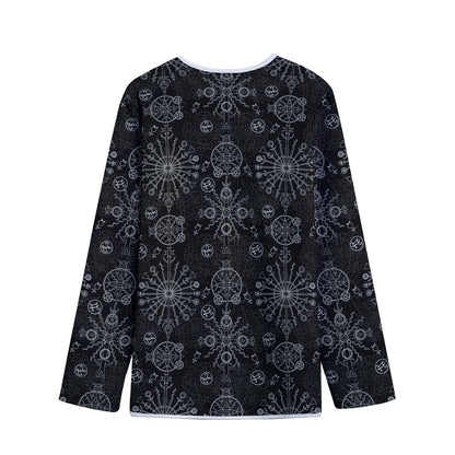 Black And White Wiccan Mystic Print Long Sleeve Short Coat