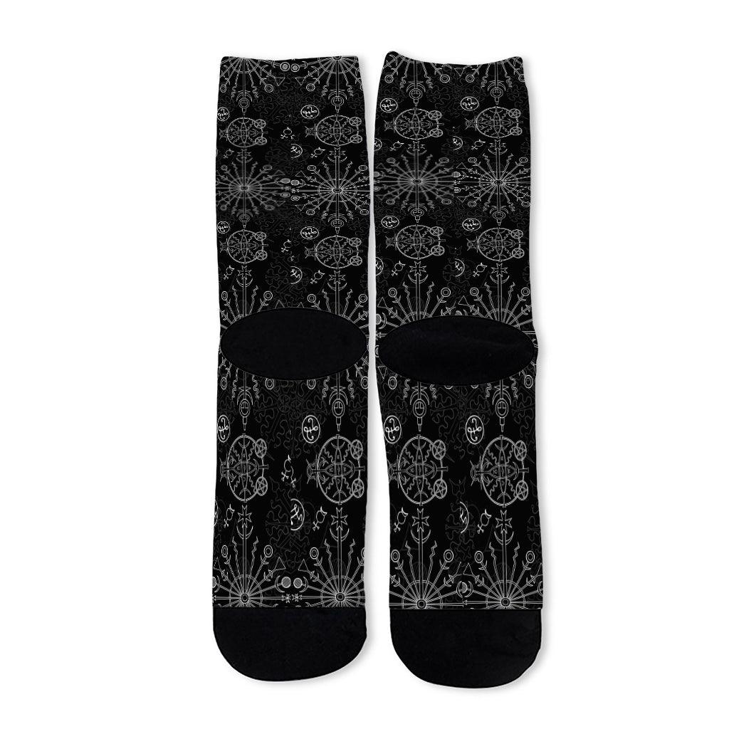 Black And White Wiccan Mystic Print Long Socks