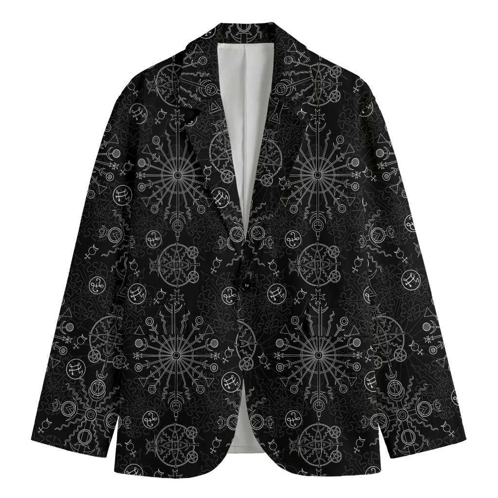 Black And White Wiccan Mystic Print Men's Cotton Blazer