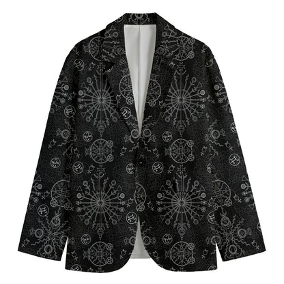Black And White Wiccan Mystic Print Men's Cotton Blazer