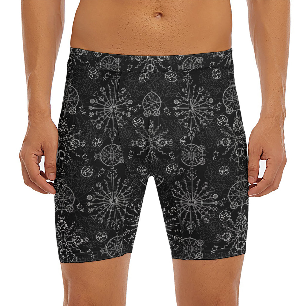 Black And White Wiccan Mystic Print Men's Long Boxer Briefs