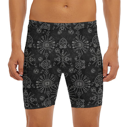 Black And White Wiccan Mystic Print Men's Long Boxer Briefs