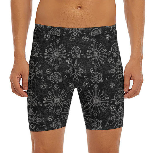 Black And White Wiccan Mystic Print Men's Long Boxer Briefs