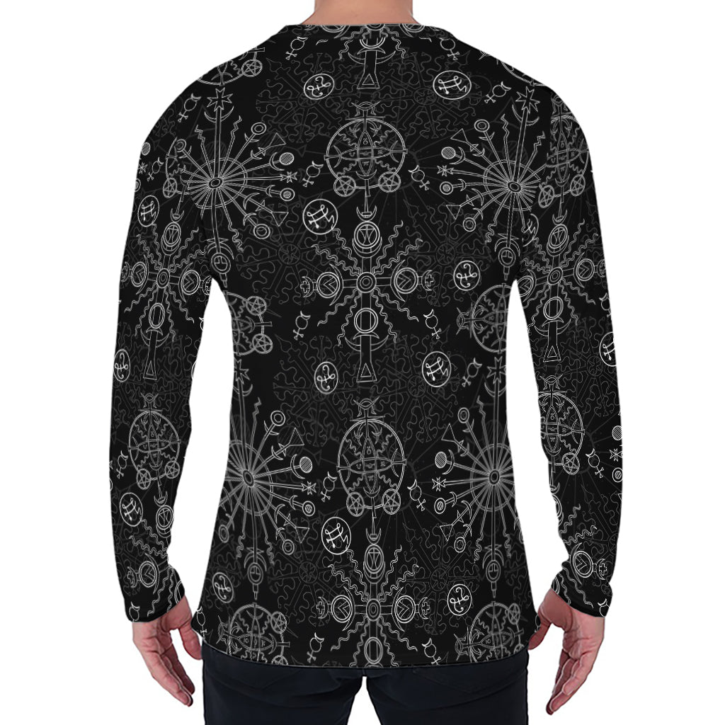 Black And White Wiccan Mystic Print Men's Long Sleeve T-Shirt