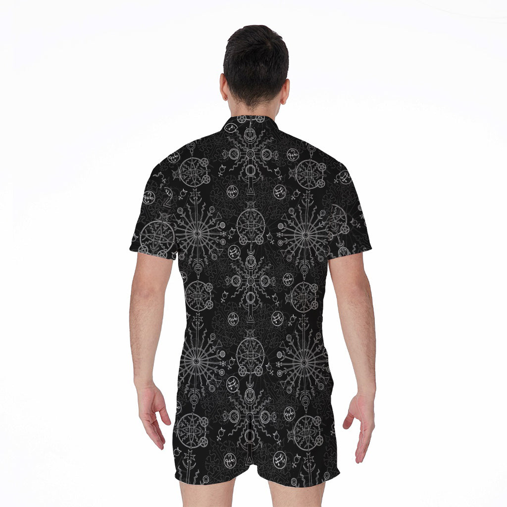Black And White Wiccan Mystic Print Men's Rompers