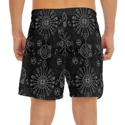 Black And White Wiccan Mystic Print Men's Split Running Shorts