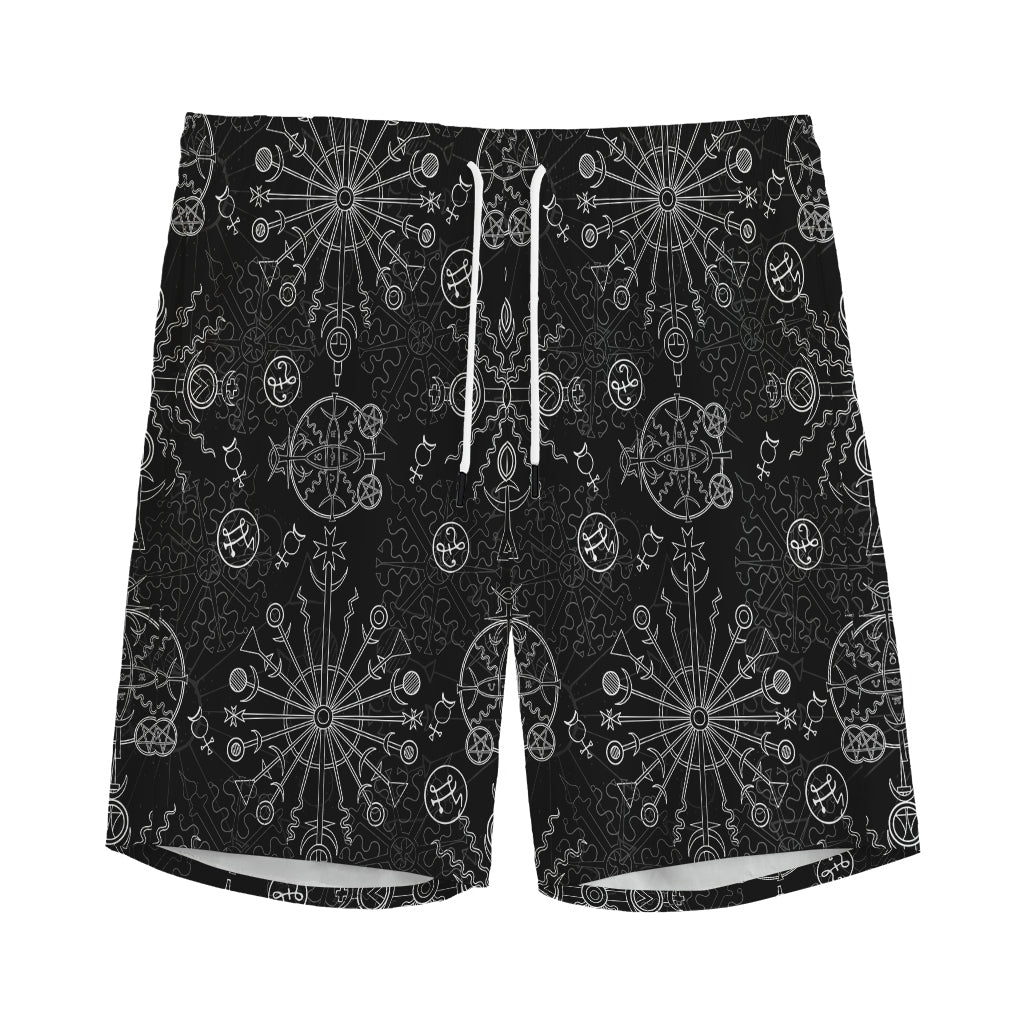 Black And White Wiccan Mystic Print Men's Sports Shorts