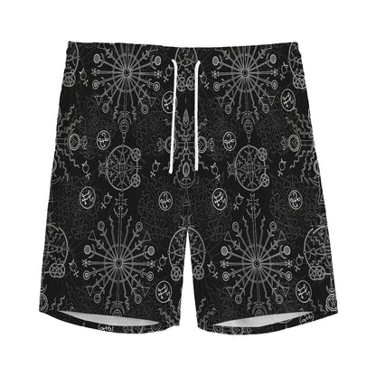 Black And White Wiccan Mystic Print Men's Sports Shorts