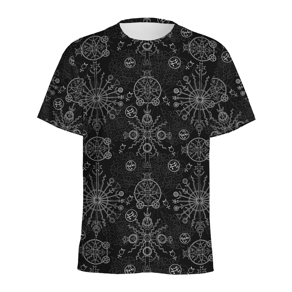 Black And White Wiccan Mystic Print Men's Sports T-Shirt