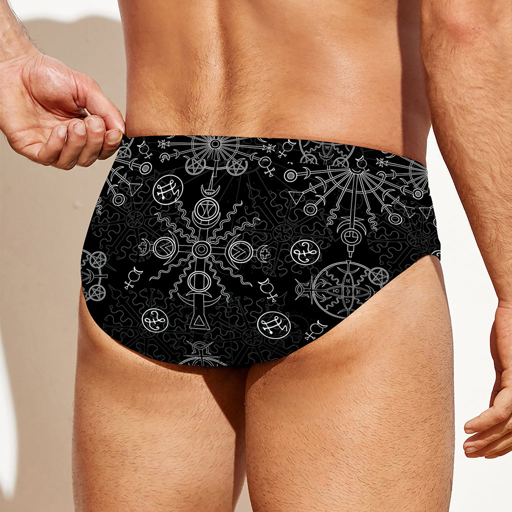 Black And White Wiccan Mystic Print Men's Swim Briefs