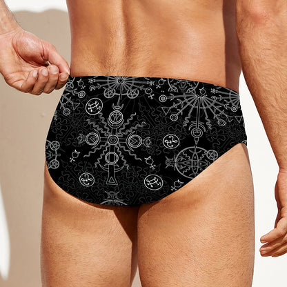 Black And White Wiccan Mystic Print Men's Swim Briefs