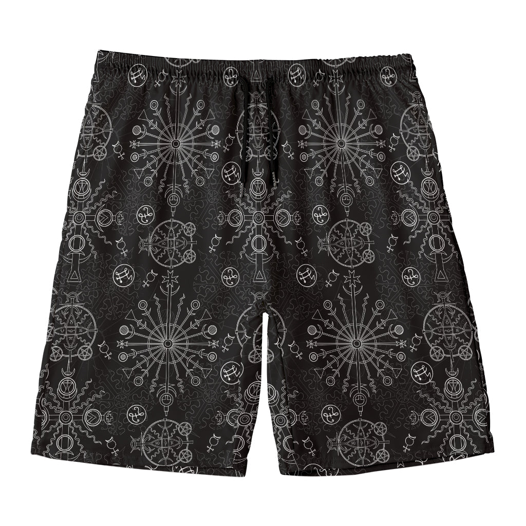 Black And White Wiccan Mystic Print Men's Swim Trunks