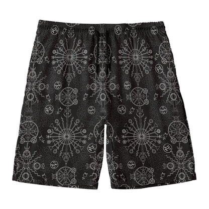 Black And White Wiccan Mystic Print Men's Swim Trunks
