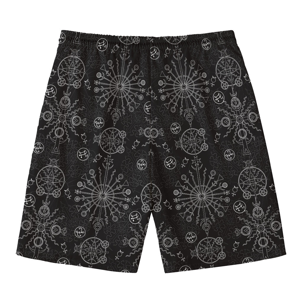 Black And White Wiccan Mystic Print Men's Swim Trunks