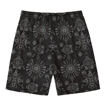 Black And White Wiccan Mystic Print Men's Swim Trunks