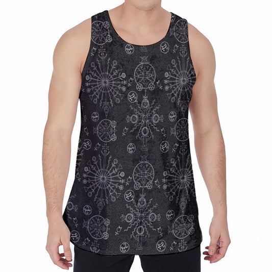 Black And White Wiccan Mystic Print Men's Velvet Tank Top