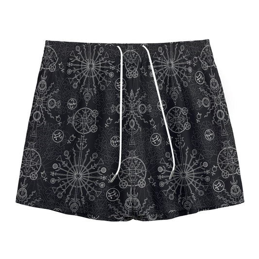 Black And White Wiccan Mystic Print Mesh Shorts