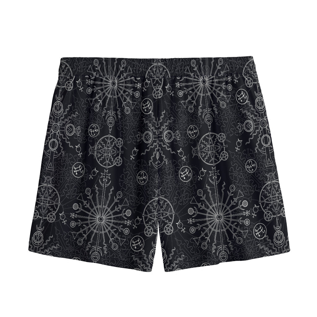 Black And White Wiccan Mystic Print Mesh Shorts
