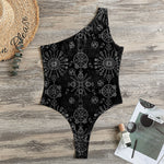 Black And White Wiccan Mystic Print One Shoulder Bodysuit