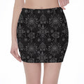 Black And White Wiccan Mystic Print Pencil Mini Skirt