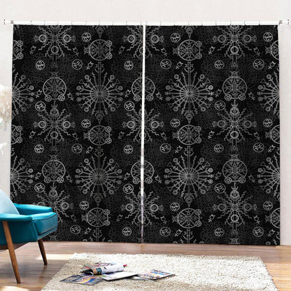 Black And White Wiccan Mystic Print Pencil Pleat Curtains