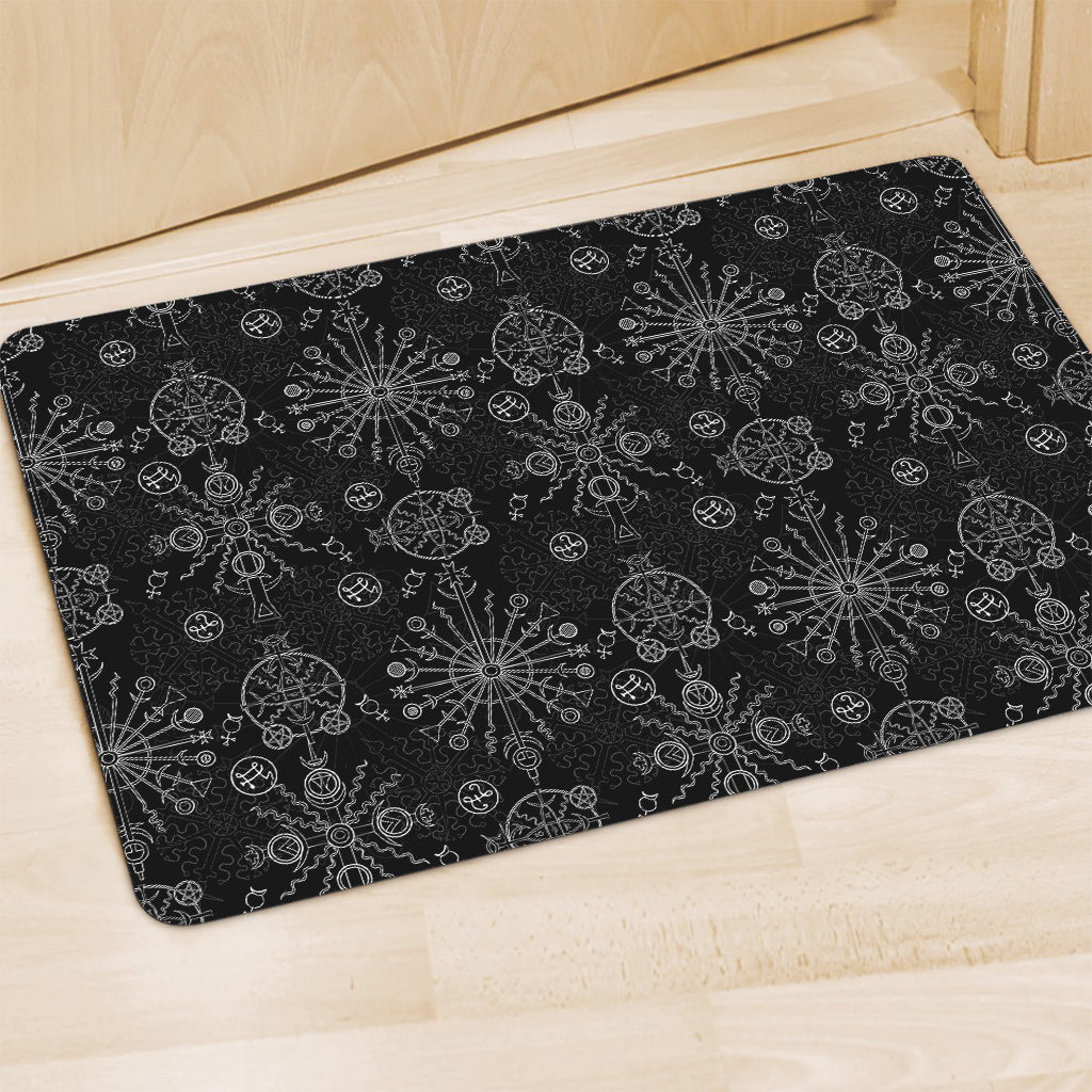 Black And White Wiccan Mystic Print Polyester Doormat